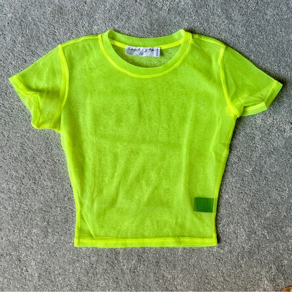 Emma & Sam Tops - Emma & Sam Crop Power Mesh Neon Yellow Short Sleeve Top